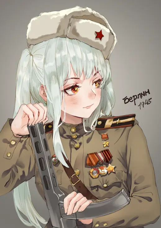 Anime-style drawing of a female Red Army officer