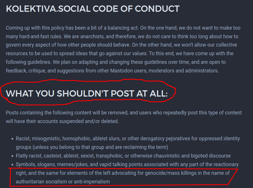 Kolektiva.social is yet another neoliberal astroturf project pretending to be leftist. When did the CIA start making honeypots pretending to be anarchist to start infighting with communists?