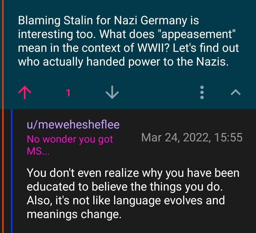 If anyone ever accuses the USSR of Nazi collaboration, ask them what appeasement means.