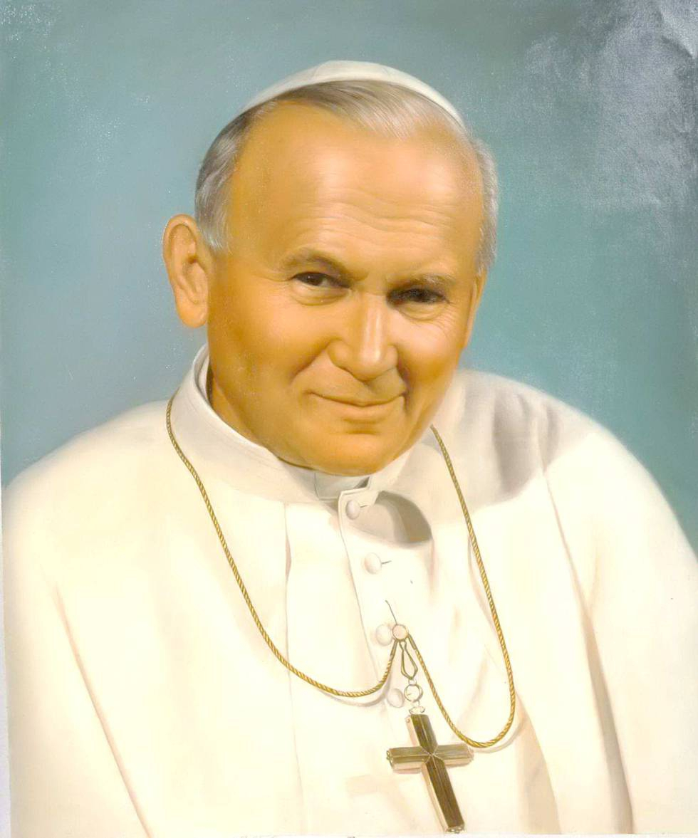 A filtered photo of the Pope John Paul II, filtered so that his face is yellowish