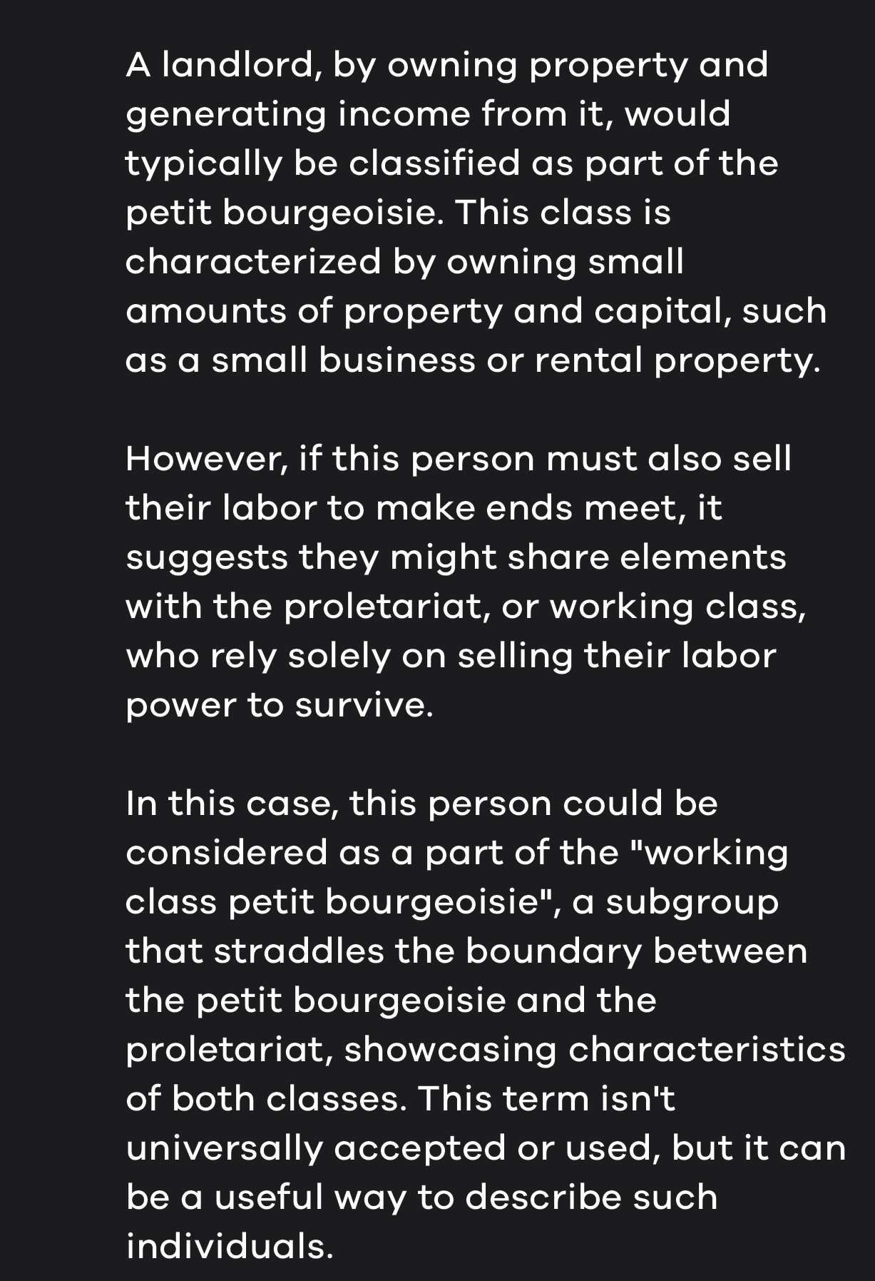 If someone is a landlord, but this person also needs to sell their labor to make ends meet, is this person a petit burgeois or a proletariat?