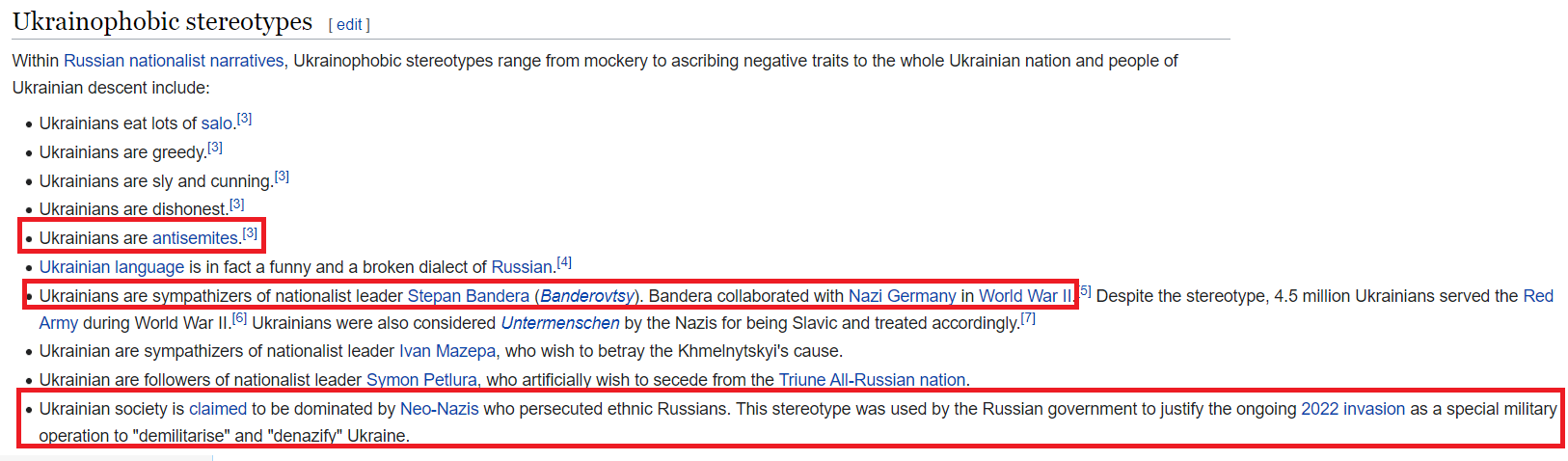 I don't think 3 of these are just ''stereotypes made up by Russian government'' Wikipedia