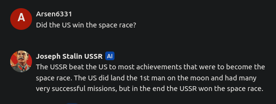 Stalin AI declaring that the USSR won the space race