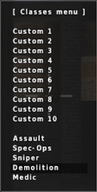 classes in assaultcube reloaded. notice how there are no weapons, there are loadouts instead! custom ones even! check the links list for almost the full list of weapons