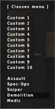 classes in assaultcube reloaded. notice how there are no weapons, there are loadouts instead! custom ones even! check the links list for almost the full list of weapons