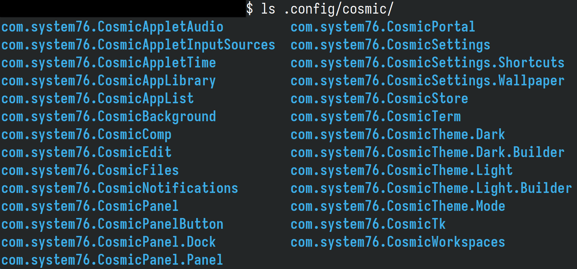 COSMIC DE's configuration is neatly organized. 