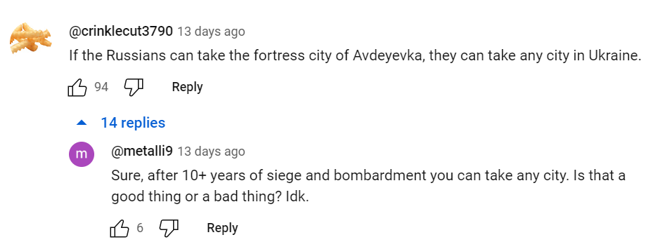 TIL that the Donetsk People's Republic has been brutally shelling Avdiivka for ten years, not the other way around.