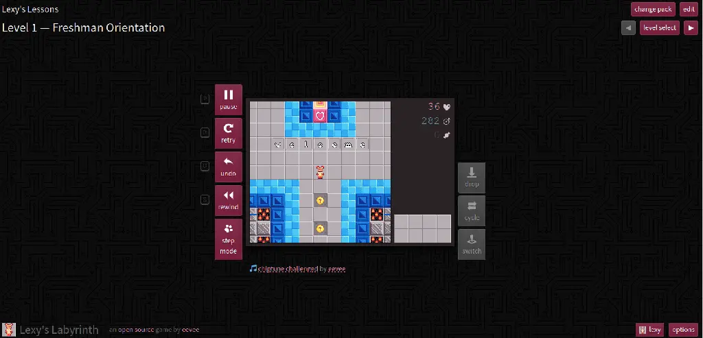 first level of the &quot;lexy&#39;s lessons&quot; pack in lexy&#39;s labyrinth, running on my laptop in firefox.