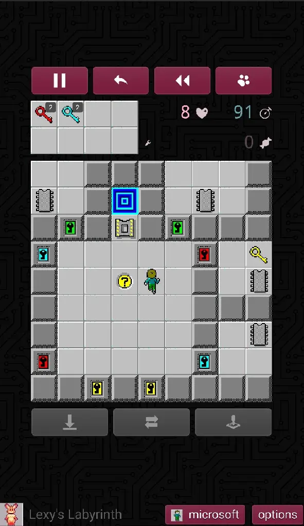 the first level of cc1 running on lexy&#39;s labyrinth, using a mscc tileset, played on cromite due to weird artifacting on mobile firefox.