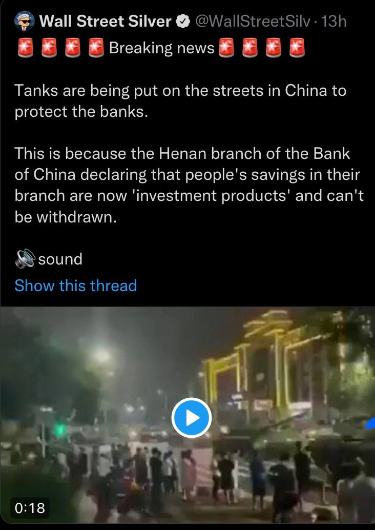 Tanks are being put on the streets in China to protect the banks