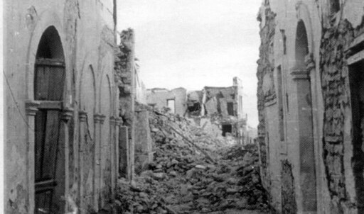 A Jewish neighborhood in Tripoli that suffered a Fascist bombing.