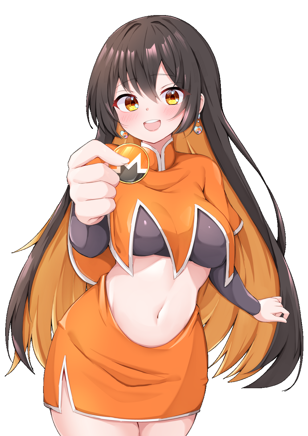 Monero-chan holding up a Monero coin