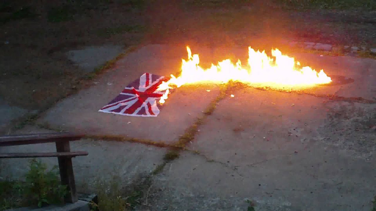 Burning UK flag