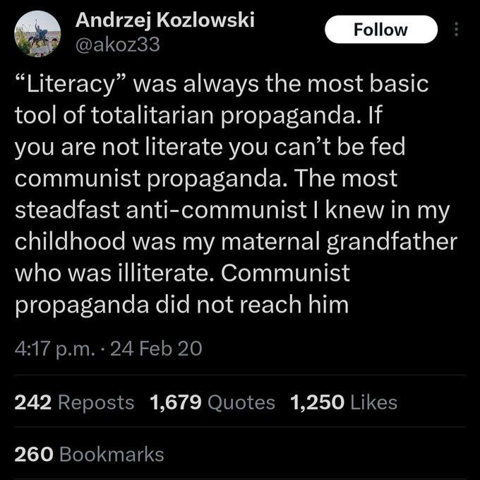 Literacy is a Communist plot!