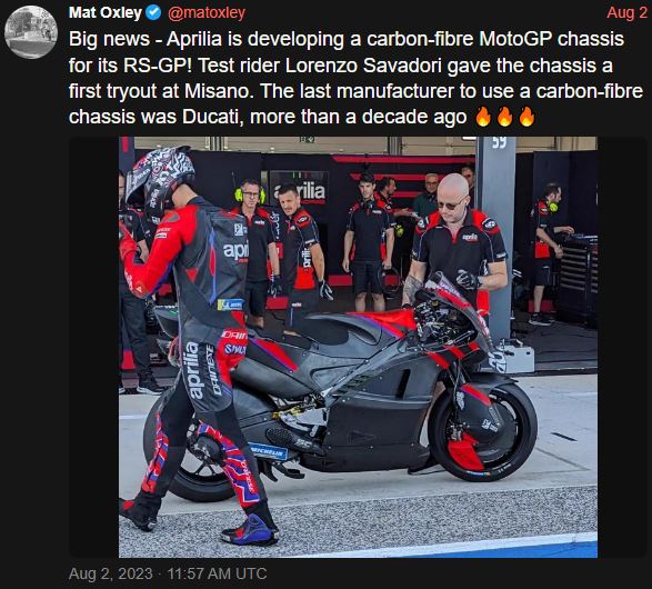 Mat Oxley Twitter - Aprilia Carbon Fibre Chassis