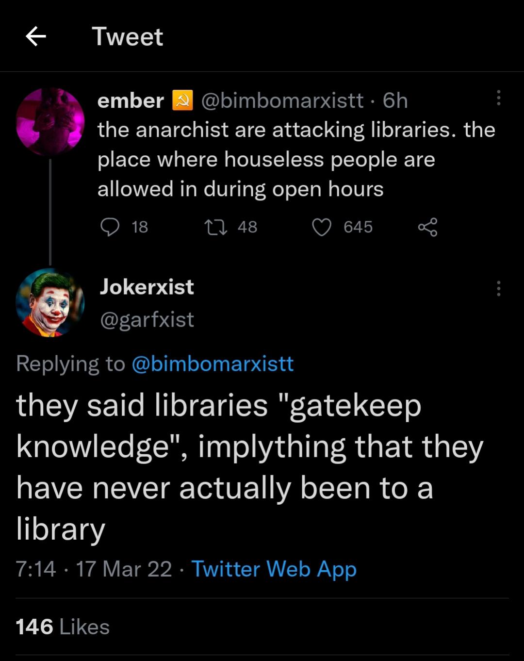 Anarchists are attacking libraries now on twitter.