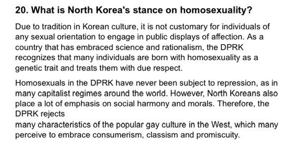 DPRK stance on homosexuality