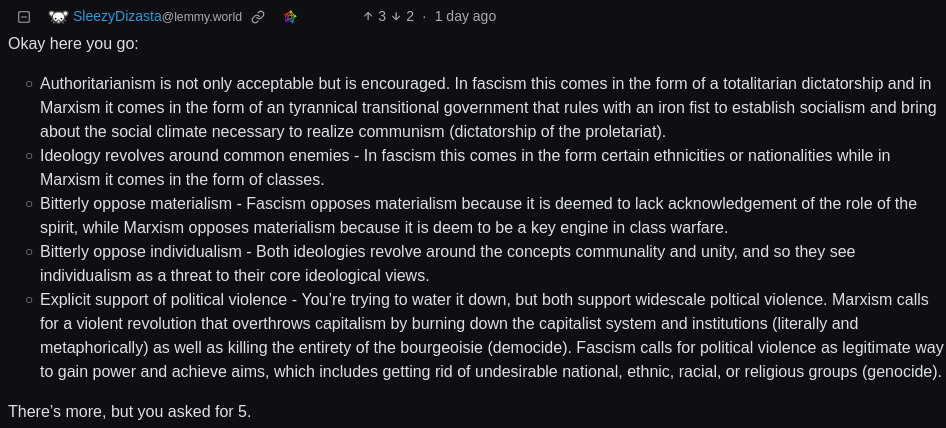 Worlder equating fascism and marxism