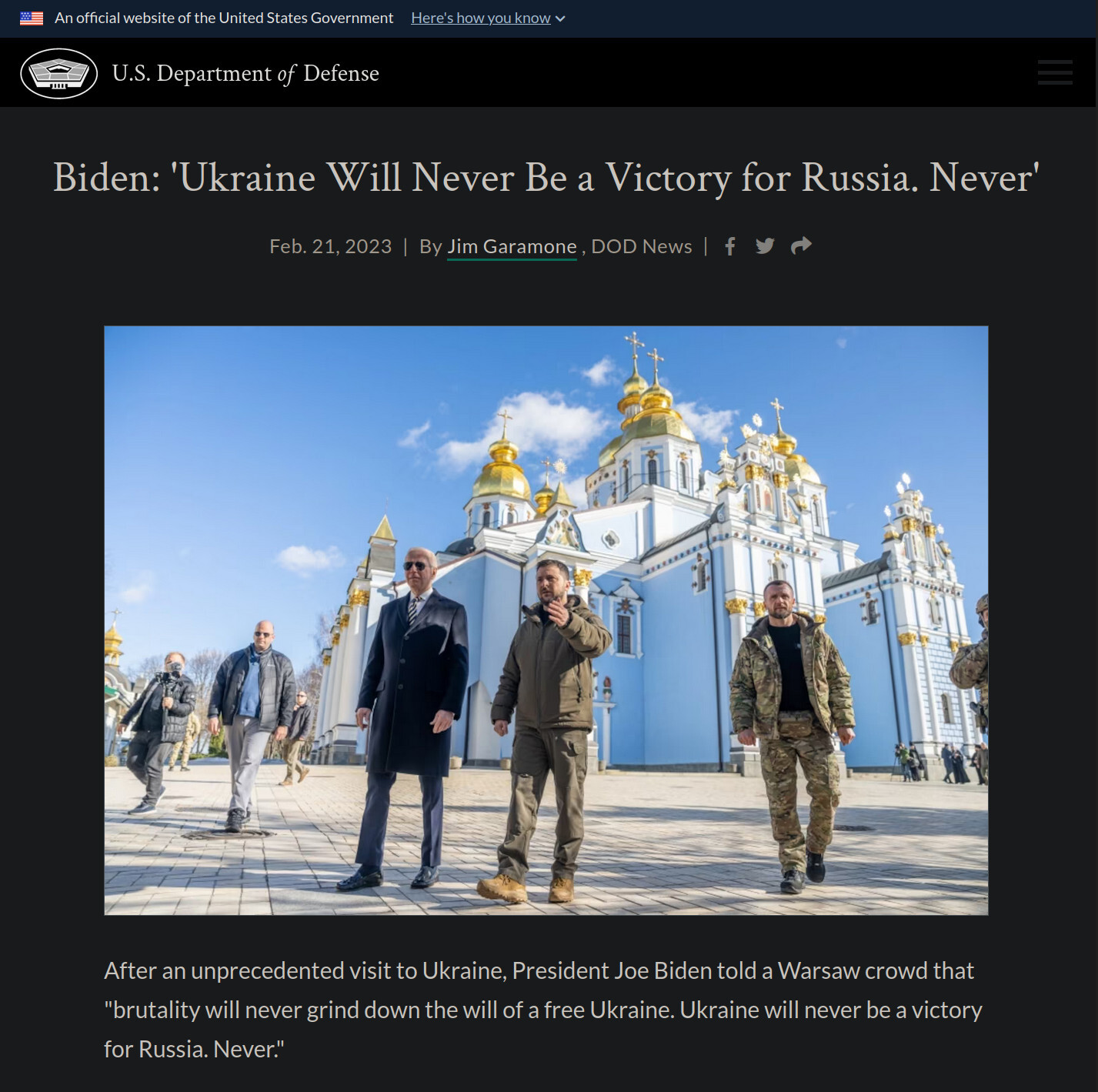 Biden: Ukraine will never be a victory for Russia