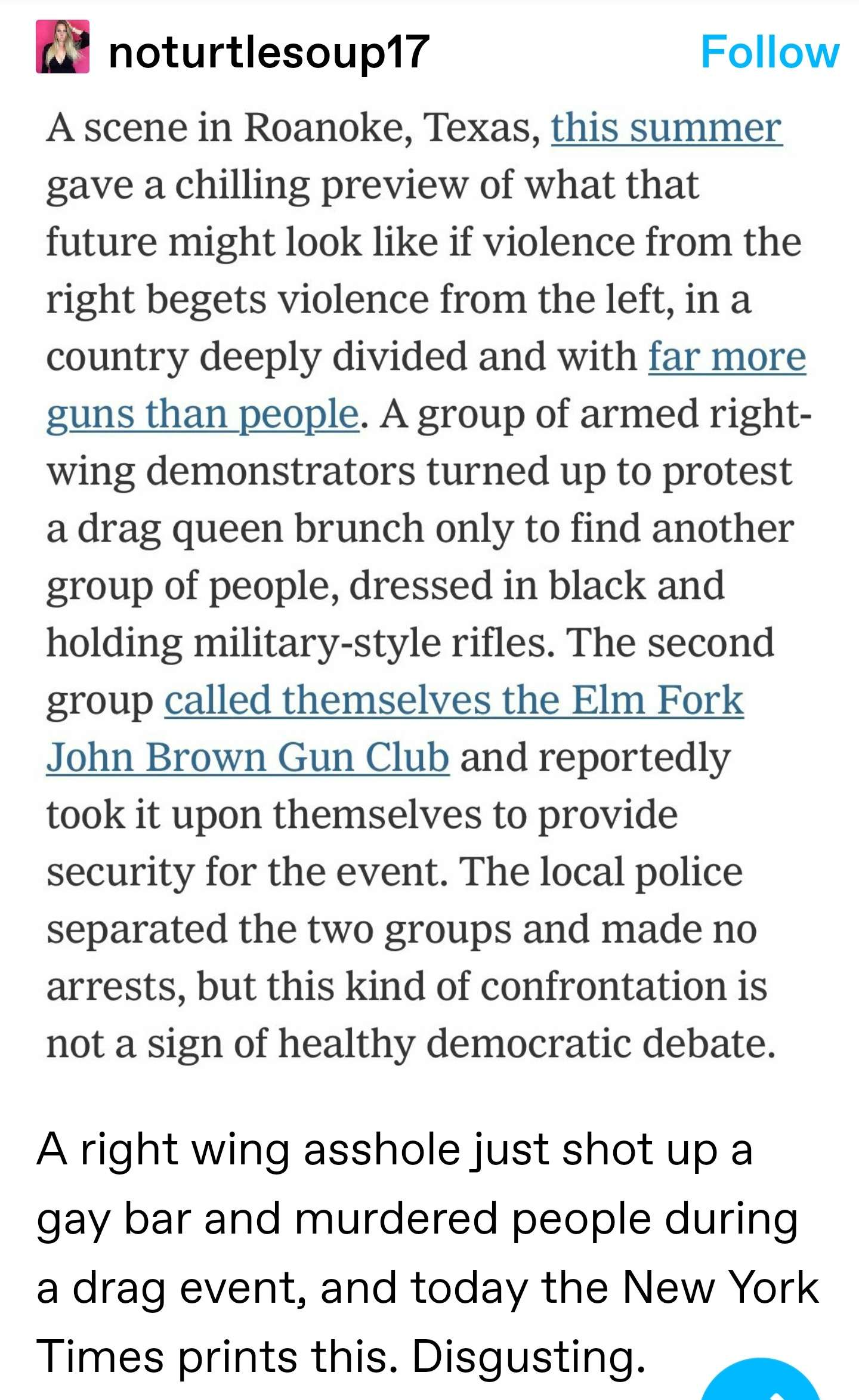 The New York Times, a week after a fascist committed a shooting spree at a gay bar