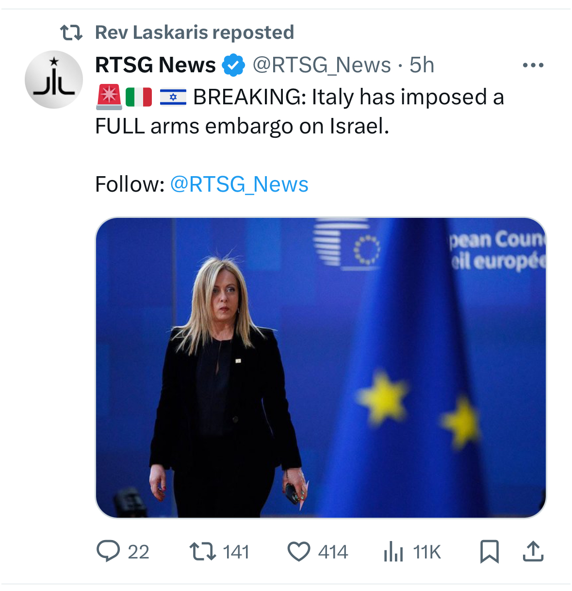 Patsocs somehow think Meloni will do shit against Israel.