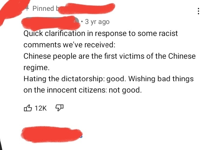 The same guy who make that 'Chinese Censorship song' that contains so much racism is shocked seeing so much Xenophobic comments. its always Anti-Communism to Racism Pipeline, Imagine my shock.